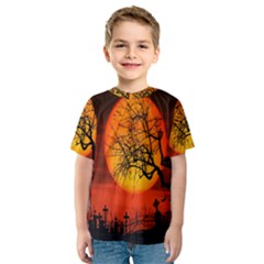 Helloween Midnight Graveyard Silhouette Kids  Sport Mesh Tee