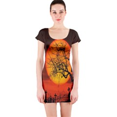 Helloween Midnight Graveyard Silhouette Short Sleeve Bodycon Dress by Mariart