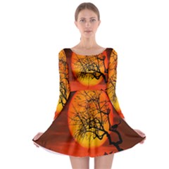 Helloween Midnight Graveyard Silhouette Long Sleeve Skater Dress by Mariart