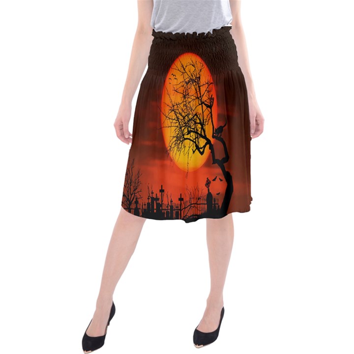 Helloween Midnight Graveyard Silhouette Midi Beach Skirt