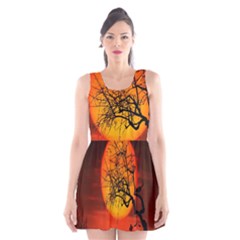 Helloween Midnight Graveyard Silhouette Scoop Neck Skater Dress