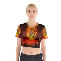 Helloween Midnight Graveyard Silhouette Cotton Crop Top by Mariart