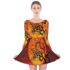 Helloween Midnight Graveyard Silhouette Long Sleeve Velvet Skater Dress by Mariart