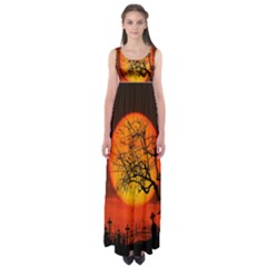 Helloween Midnight Graveyard Silhouette Empire Waist Maxi Dress by Mariart