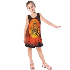 Helloween Midnight Graveyard Silhouette Kids  Sleeveless Dress by Mariart