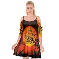 Helloween Midnight Graveyard Silhouette Cutout Spaghetti Strap Chiffon Dress by Mariart