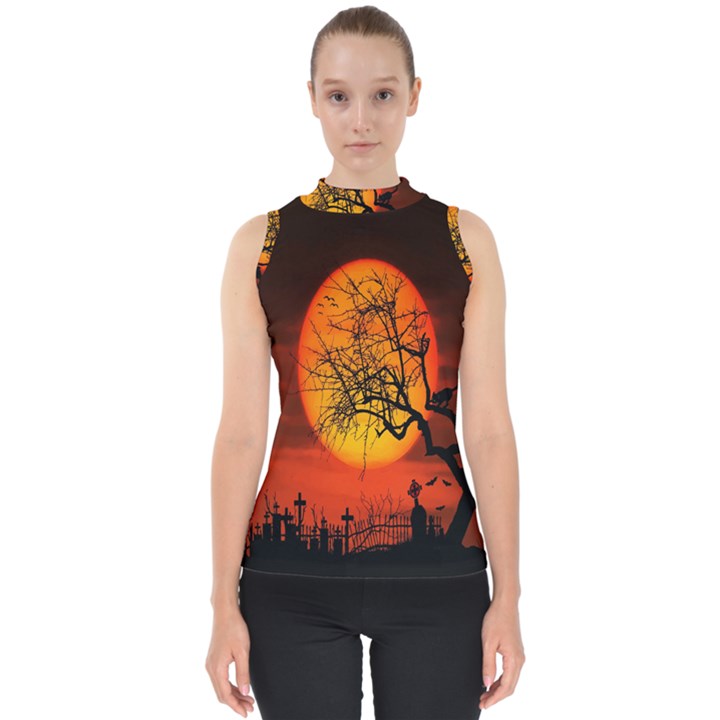 Helloween Midnight Graveyard Silhouette Shell Top