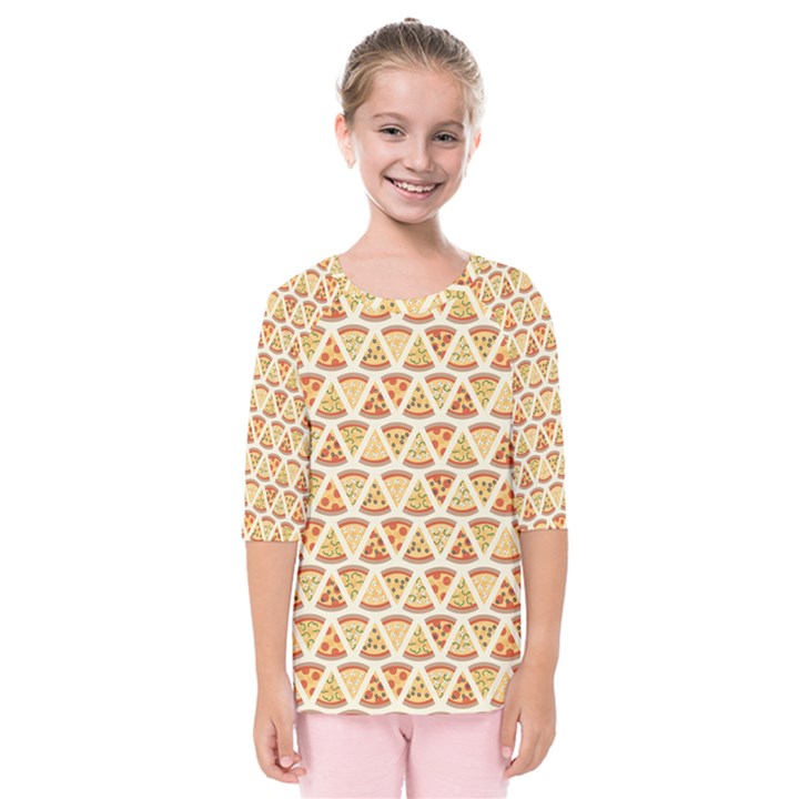 Food Pizza Bread Pasta Triangle Kids  Quarter Sleeve Raglan Tee