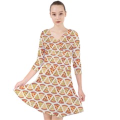 Food Pizza Bread Pasta Triangle Quarter Sleeve Front Wrap Dress	