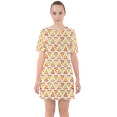 Food Pizza Bread Pasta Triangle Sixties Short Sleeve Mini Dress by Mariart