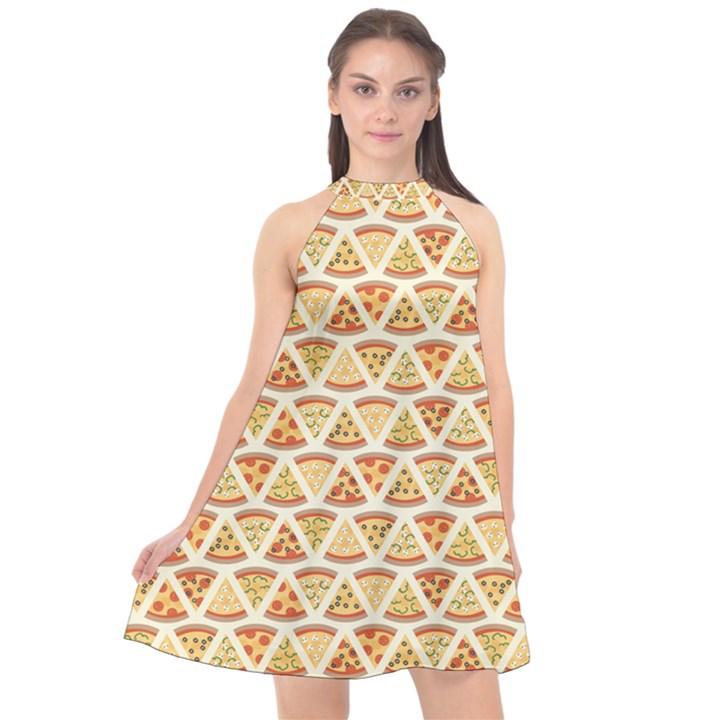 Food Pizza Bread Pasta Triangle Halter Neckline Chiffon Dress 