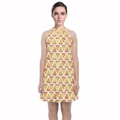 Food Pizza Bread Pasta Triangle Velvet Halter Neckline Dress  by Mariart