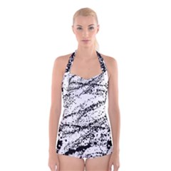 Ink Splatter Texture Boyleg Halter Swimsuit  by Mariart