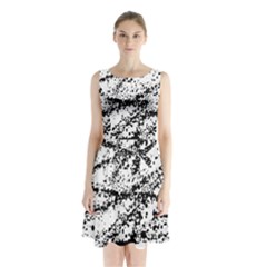 Ink Splatter Texture Sleeveless Waist Tie Chiffon Dress