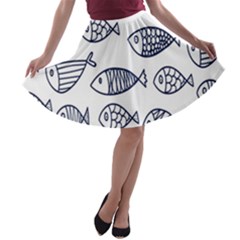 Love Fish Seaworld Swim Blue Sea Water Cartoons A-line Skater Skirt