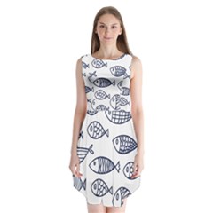 Love Fish Seaworld Swim Blue Sea Water Cartoons Sleeveless Chiffon Dress  