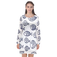 Love Fish Seaworld Swim Blue Sea Water Cartoons Long Sleeve Chiffon Shift Dress 