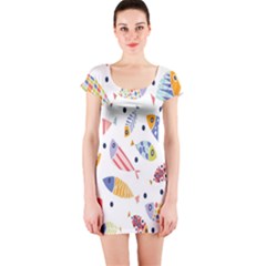 Love Fish Seaworld Swim Blue White Sea Water Cartoons Rainbow Short Sleeve Bodycon Dress