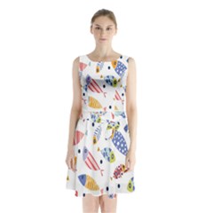 Love Fish Seaworld Swim Blue White Sea Water Cartoons Rainbow Sleeveless Waist Tie Chiffon Dress