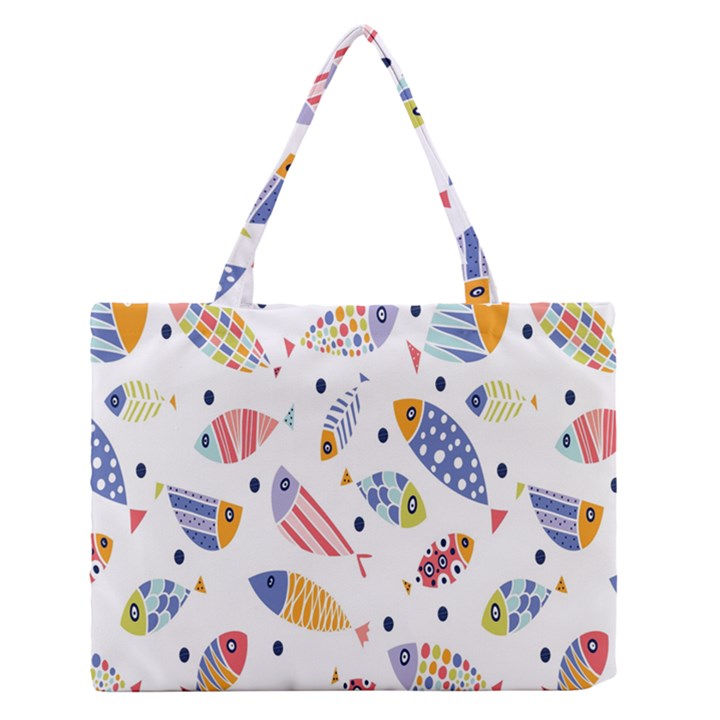 Love Fish Seaworld Swim Blue White Sea Water Cartoons Rainbow Zipper Medium Tote Bag