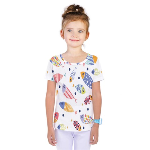 Love Fish Seaworld Swim Blue White Sea Water Cartoons Rainbow Kids  One Piece Tee by Mariart