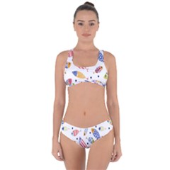 Love Fish Seaworld Swim Blue White Sea Water Cartoons Rainbow Criss Cross Bikini Set