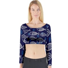 Love Fish Seaworld Swim Blue White Sea Water Cartoons Long Sleeve Crop Top by Mariart