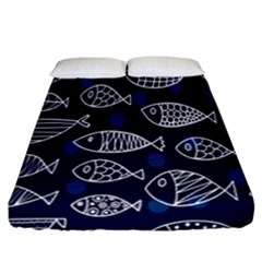 Love Fish Seaworld Swim Blue White Sea Water Cartoons Fitted Sheet (california King Size)