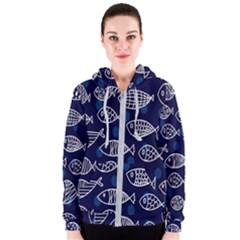 Love Fish Seaworld Swim Blue White Sea Water Cartoons Women s Zipper Hoodie by Mariart