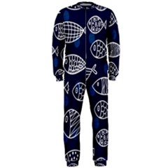 Love Fish Seaworld Swim Blue White Sea Water Cartoons Onepiece Jumpsuit (men)  by Mariart