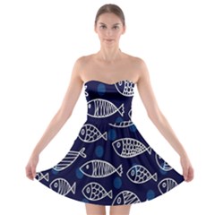 Love Fish Seaworld Swim Blue White Sea Water Cartoons Strapless Bra Top Dress by Mariart