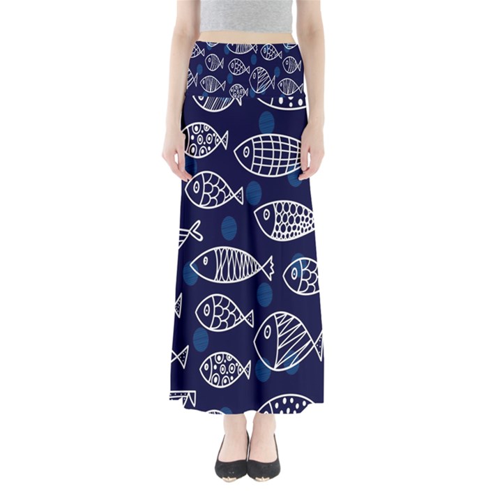 Love Fish Seaworld Swim Blue White Sea Water Cartoons Full Length Maxi Skirt