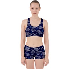 Love Fish Seaworld Swim Blue White Sea Water Cartoons Work It Out Sports Bra Set