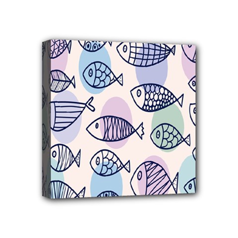 Love Fish Seaworld Swim Blue White Sea Water Cartoons Rainbow Polka Dots Mini Canvas 4  X 4  by Mariart