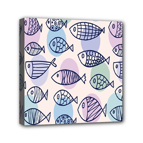 Love Fish Seaworld Swim Blue White Sea Water Cartoons Rainbow Polka Dots Mini Canvas 6  X 6 