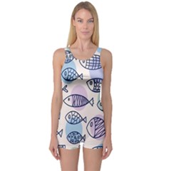 Love Fish Seaworld Swim Blue White Sea Water Cartoons Rainbow Polka Dots One Piece Boyleg Swimsuit