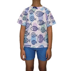 Love Fish Seaworld Swim Blue White Sea Water Cartoons Rainbow Polka Dots Kids  Short Sleeve Swimwear by Mariart