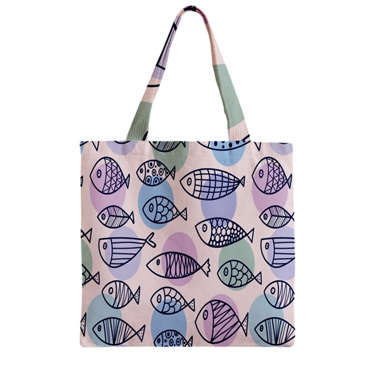 Love Fish Seaworld Swim Blue White Sea Water Cartoons Rainbow Polka Dots Zipper Grocery Tote Bag