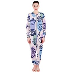 Love Fish Seaworld Swim Blue White Sea Water Cartoons Rainbow Polka Dots Onepiece Jumpsuit (ladies)  by Mariart