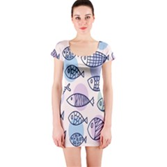 Love Fish Seaworld Swim Blue White Sea Water Cartoons Rainbow Polka Dots Short Sleeve Bodycon Dress by Mariart