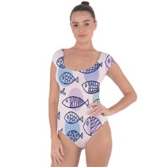 Love Fish Seaworld Swim Blue White Sea Water Cartoons Rainbow Polka Dots Short Sleeve Leotard 