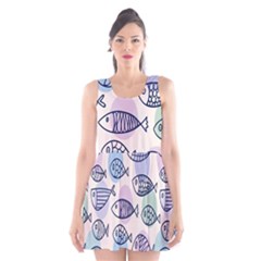 Love Fish Seaworld Swim Blue White Sea Water Cartoons Rainbow Polka Dots Scoop Neck Skater Dress by Mariart