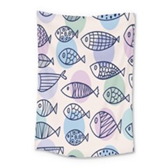 Love Fish Seaworld Swim Blue White Sea Water Cartoons Rainbow Polka Dots Small Tapestry by Mariart