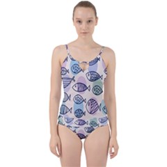 Love Fish Seaworld Swim Blue White Sea Water Cartoons Rainbow Polka Dots Cut Out Top Tankini Set