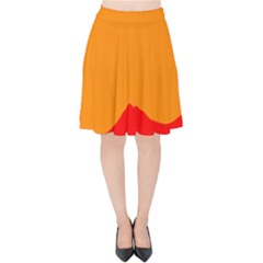 Mountains Natural Orange Red Black Velvet High Waist Skirt