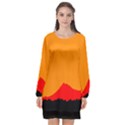 Mountains Natural Orange Red Black Long Sleeve Chiffon Shift Dress  View1