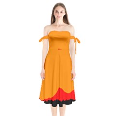 Mountains Natural Orange Red Black Shoulder Tie Bardot Midi Dress by Mariart