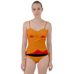 Mountains Natural Orange Red Black Sweetheart Tankini Set