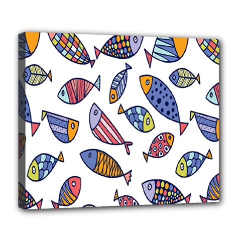 Love Fish Seaworld Swim Rainbow Cartoons Deluxe Canvas 24  X 20  