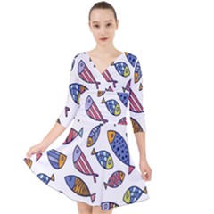 Love Fish Seaworld Swim Rainbow Cartoons Quarter Sleeve Front Wrap Dress	